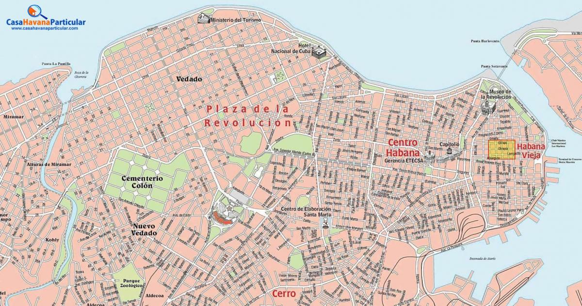 straat kaart van die ou Havana, Kuba